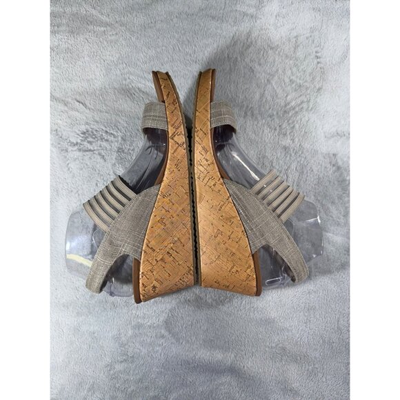 SKECHERS Luxe Foam Gray Cork Wedge Heel Sandals Womens Size 10 - Picture 5 of 16